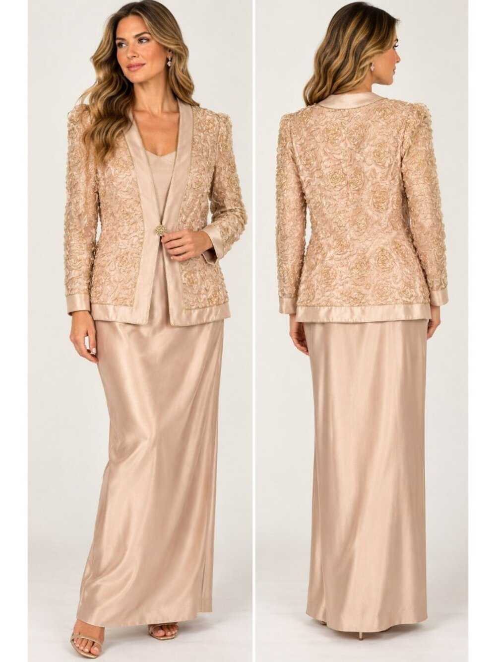 Vintage Karen Lawrence by Matthew 14 Champagne Formal Dress Jacket ILGWU USA
